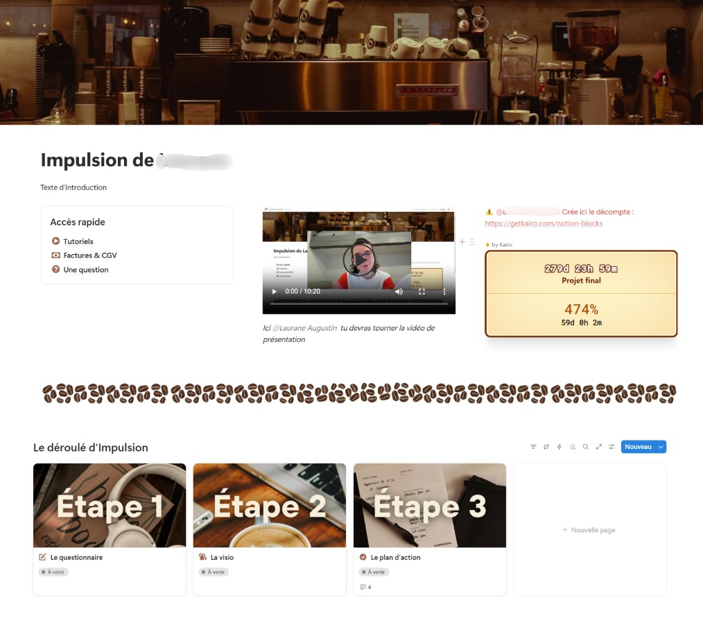 Page Notion "Impulsion" avec vidéo de présentation et étapes de projet