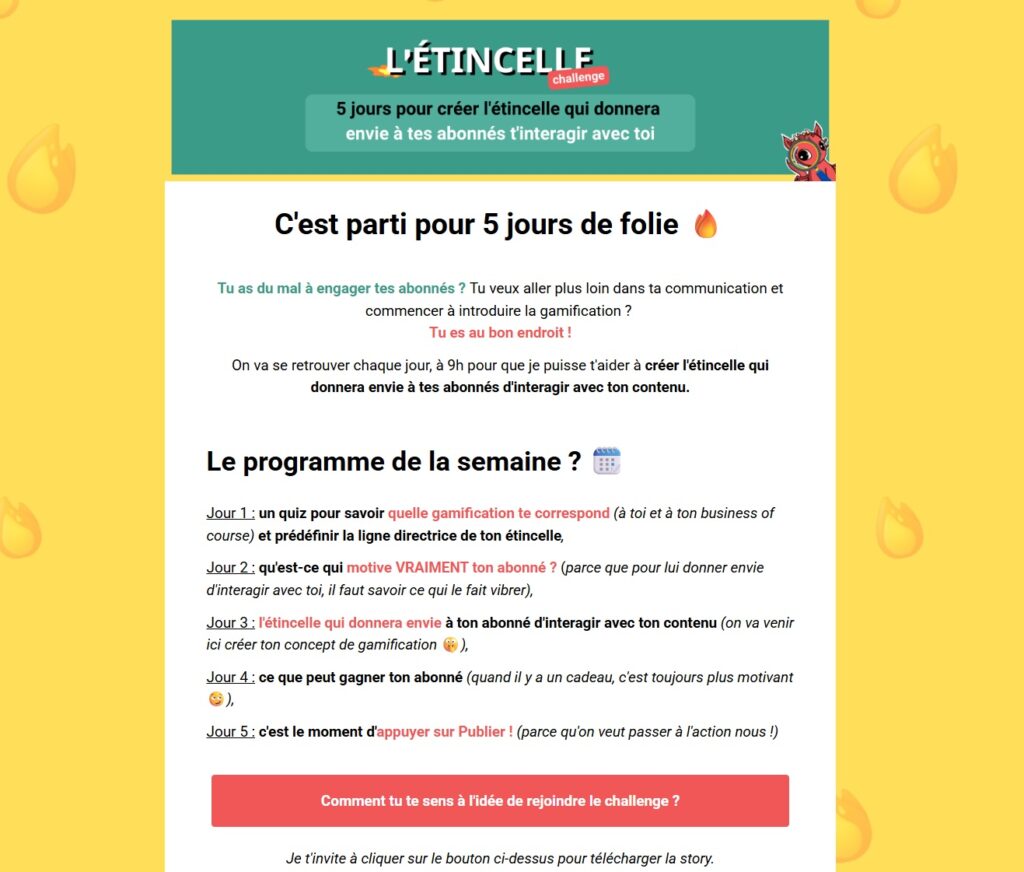 L'étincelle challenge : 5 jours pour créer l'étincelle qui donnera envie à tes abonnés.